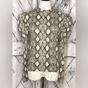 Free Kisses Snakeskin Print Top Mock Turtleneck Puffed Sleeve M